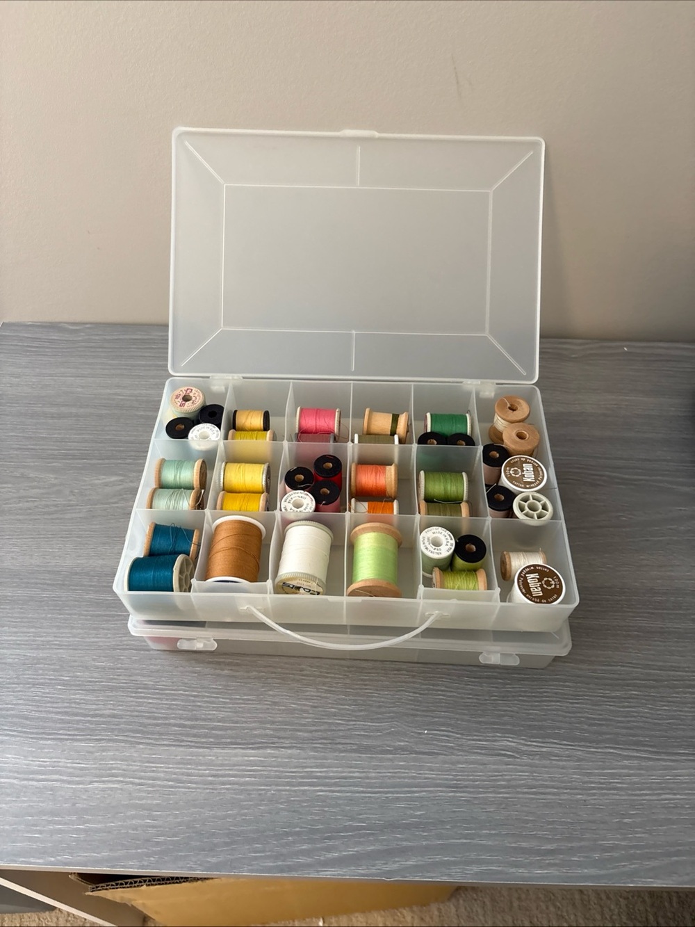 Clear Multi-Compartment Sewing Spool Organizer - White